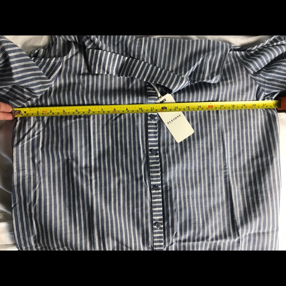 PLEIONE Cold Shoulder Button Up Stripe Top XLP - Picture 6 of 8